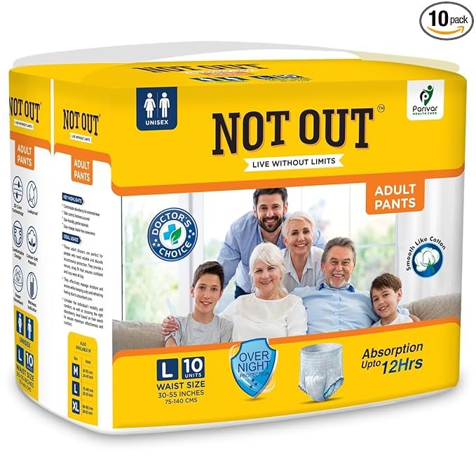 NOT OUT Overnight Protection 3D Core,Odour Control Up to 12-Hour Absorption Adult Pants- 10 Pcs/Pack